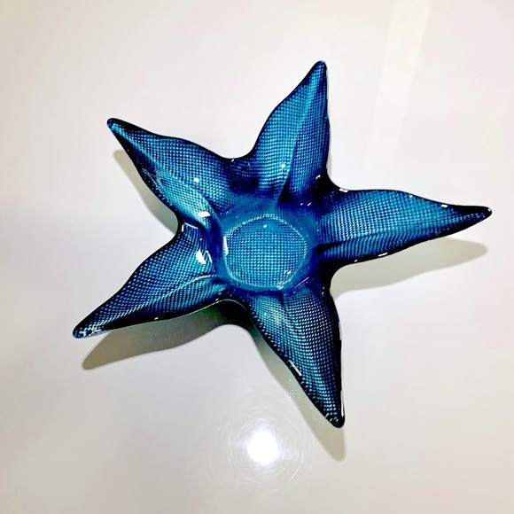 Large Vintage Akcam Turkish Decorative Art Glass Star Shaped Centerpiece Bowl - Picture 1 of 14